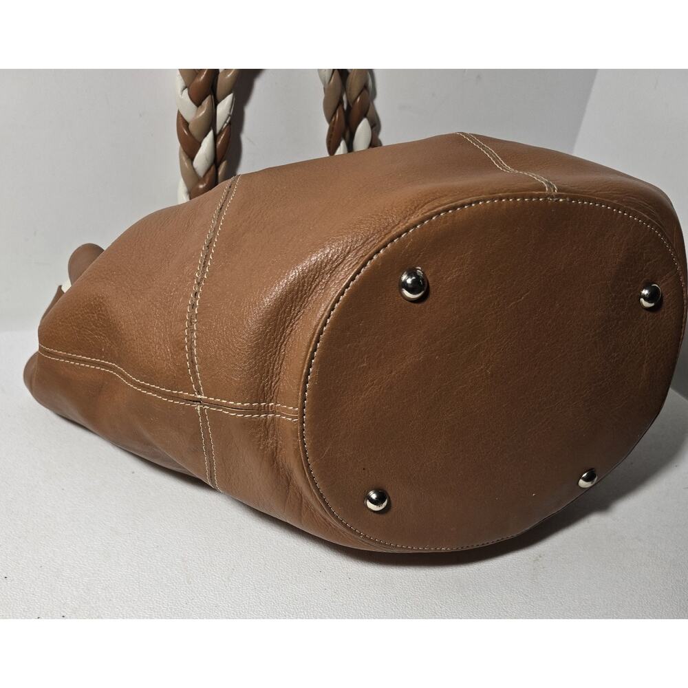 AQUA MADONNA Tan Cow Hide Leather Satchel Bag Women's Shoulder Bag Large - Picture 6 of 11